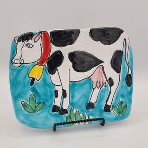 La Musa Terracotta Ceramic Trivet/Wall Decor Cow Hand Painted Made in Italy